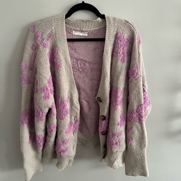Anthropologie Sweaters - Anthropologie Floral Knit Cardigan Sweater - Pink on Cream